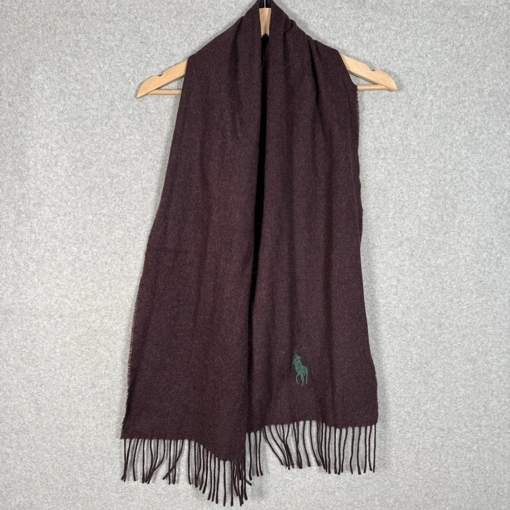 Polo Ralph Lauren Scarf Vintage 90s Maroon Lambs Wool Big Pony